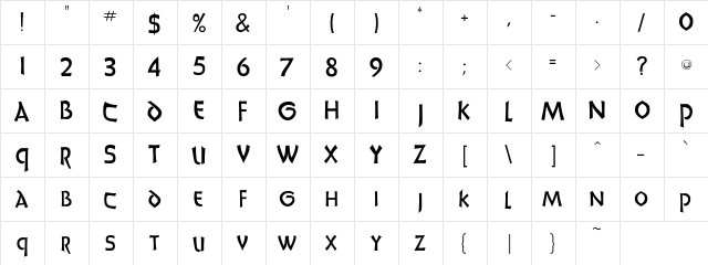 Jacklis Regular  glyph index
