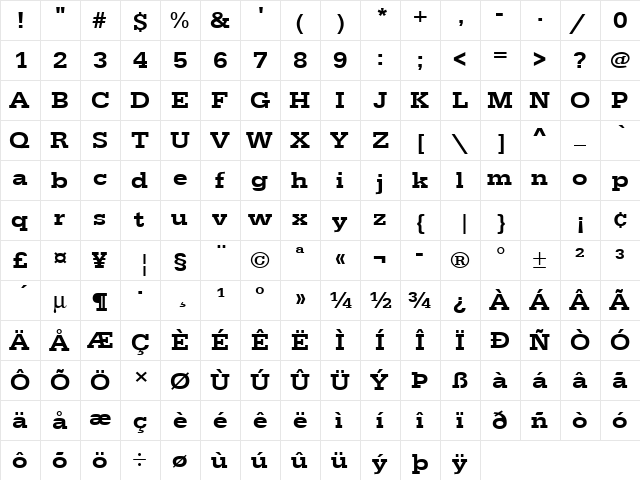 URWEgyptienneTMedExtWid Regular  glyph index