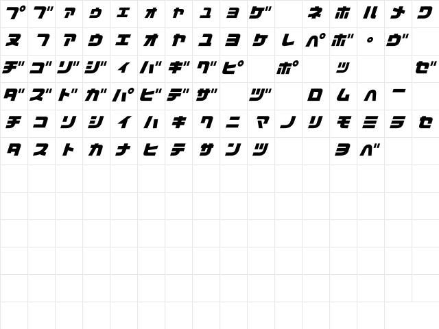 D3 Cozmism Katakana Oblique Regular  glyph index