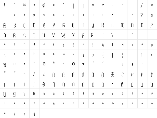 Endor Alt Regular  glyph index