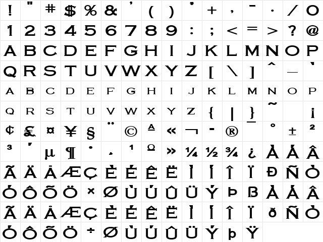 Cobalt-Extended Bold  glyph index