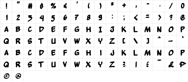 Yew Basturd Bold  glyph index