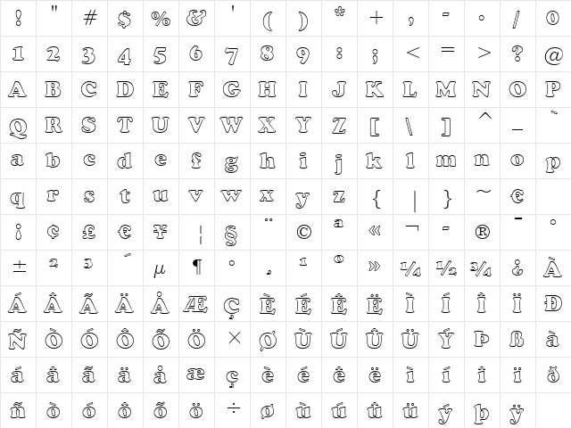 Cooper BlkOul BT Black  glyph index