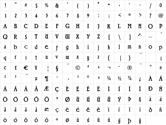 Rimini Regular  glyph index