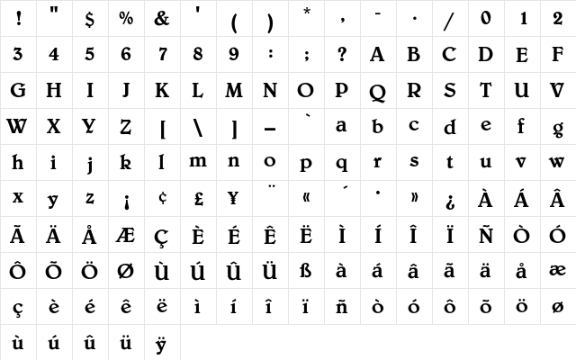 BelweEF-Medium Regular  glyph index