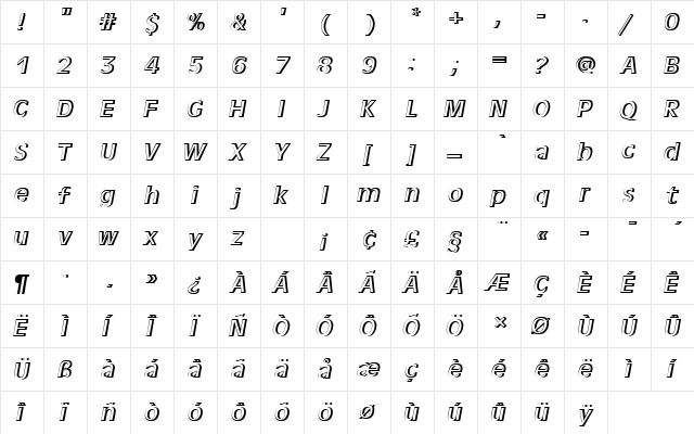 AntiqueOliTRegItaRe1 Regular  glyph index