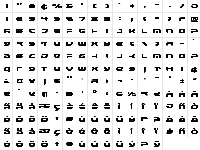 Royal Samurai Title Regular  glyph index