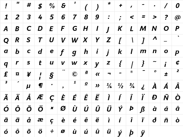 Giacomo LT Bold Italic  glyph index