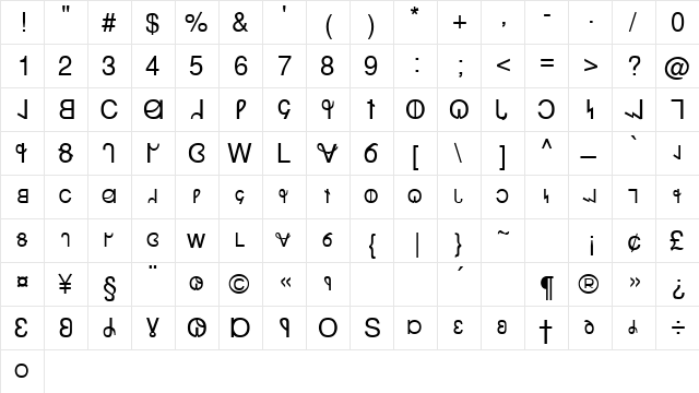 Deseret Regular  glyph index