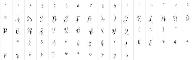 Mariposa Script Demo Regular  glyph index