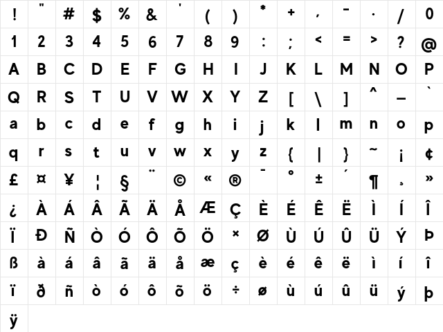 MADE Evolve Sans Bold  glyph index