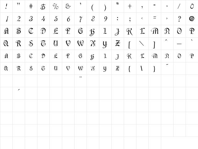 GE Timberland Caps Regular  glyph index