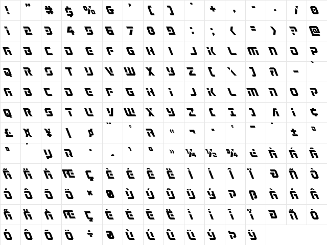 Legio Sabina Leftalic Italic  glyph index