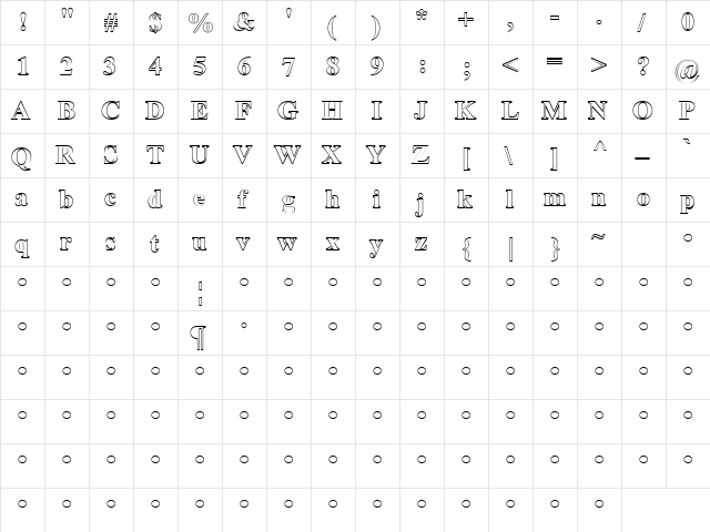 QTTimeOutline Regular  glyph index