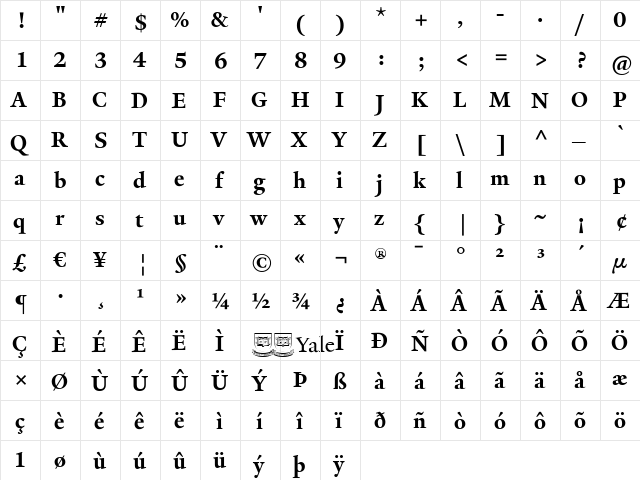 YaleAdmin Bold  glyph index