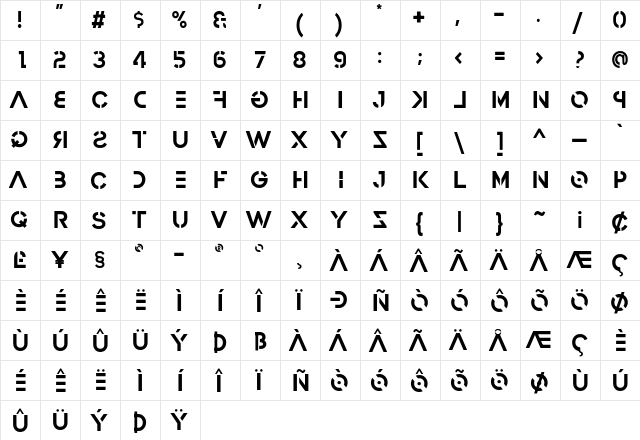 Proximateus Normal  glyph index