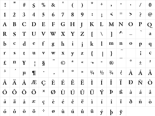 Becker Garamond Stencil Demi Regular  glyph index