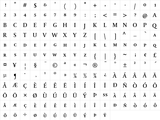 DTL Paradox T Caps Medium  glyph index