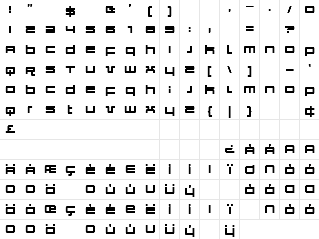 Quark Regular  glyph index