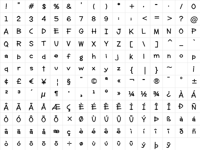 Clever Duke BTN Smooth Bold  glyph index