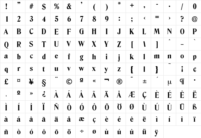 Denver-Bold Regular  glyph index