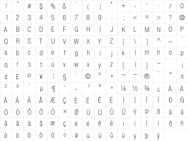 ContextRepriseThinCondSSK Regular  glyph index