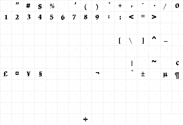 BeckenhamExtraBoldTab Medium  glyph index