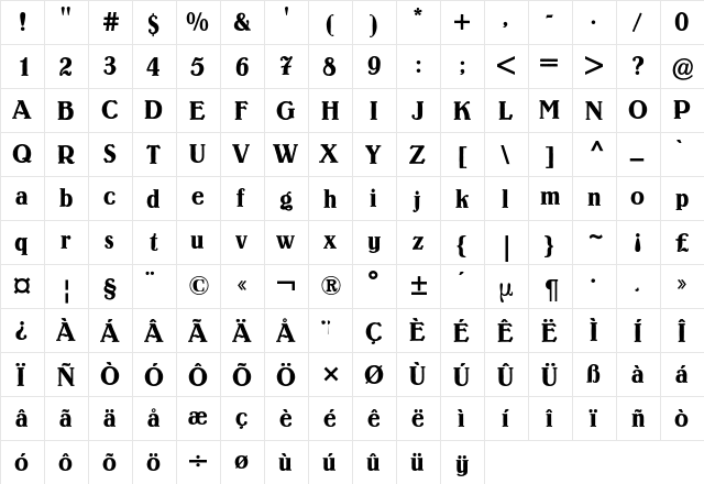Lo-Type BQ Regular  glyph index