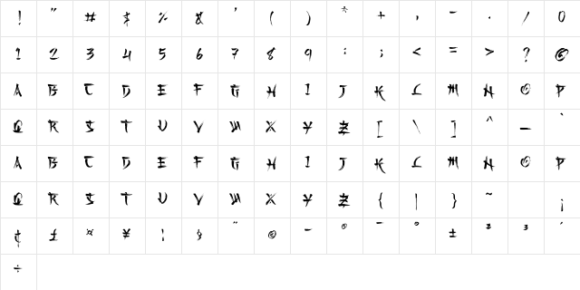 Kashima Brush Demo Regular  glyph index