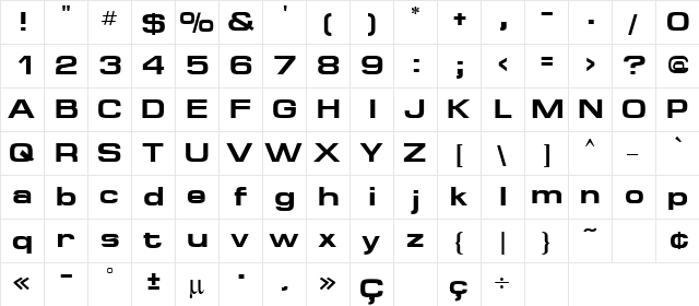 Federation Bold  glyph index