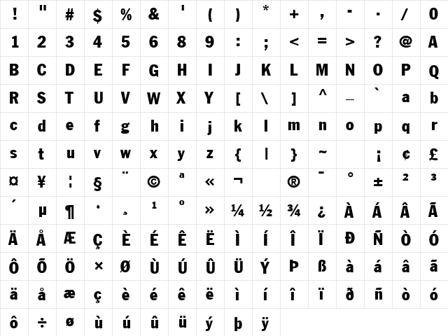 In My Time 3 Condensed  glyph index