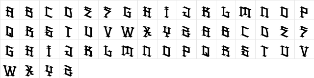 H74 Spitfire Regular  glyph index