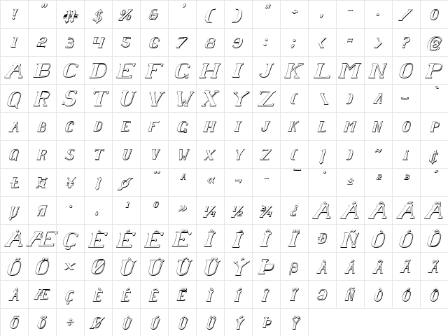 Chardin Doihle Shadow Italic Italic  glyph index