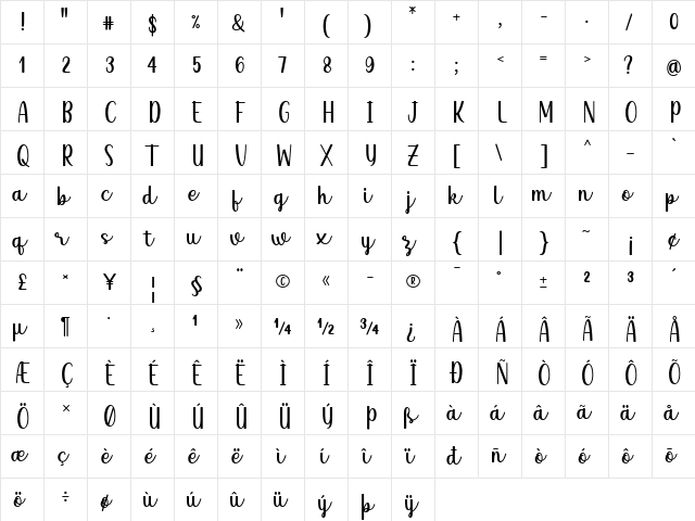Qeiza Regular  glyph index