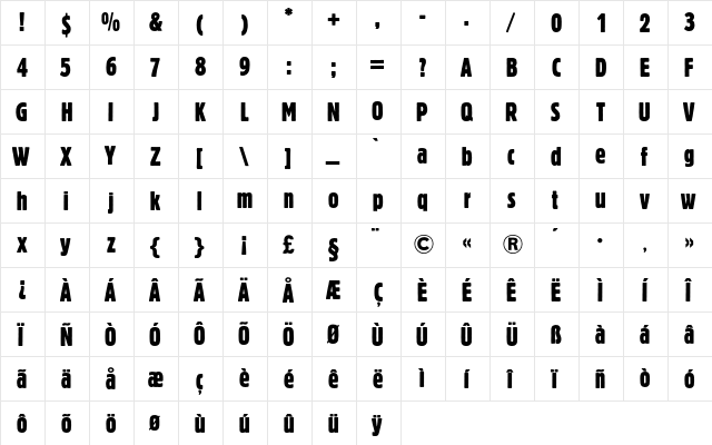 Block Berthold BQ Regular  glyph index