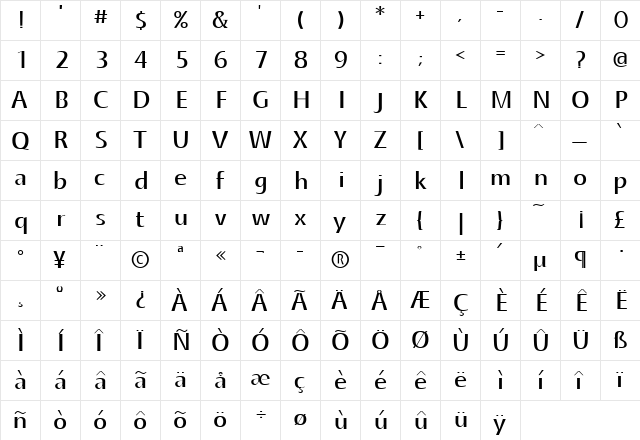 AIQuanta Regular  glyph index