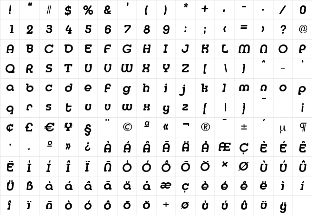 MexicoSerial BoldItalic  glyph index