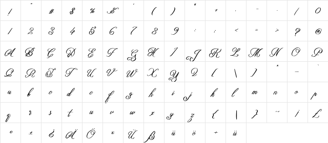 Yafoga Regular  glyph index