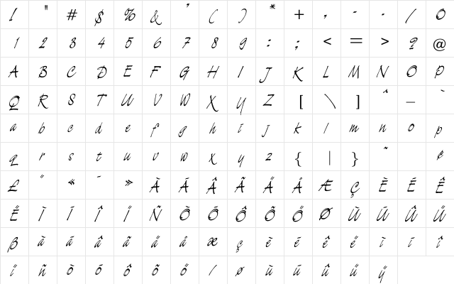 Deweese Regular  glyph index
