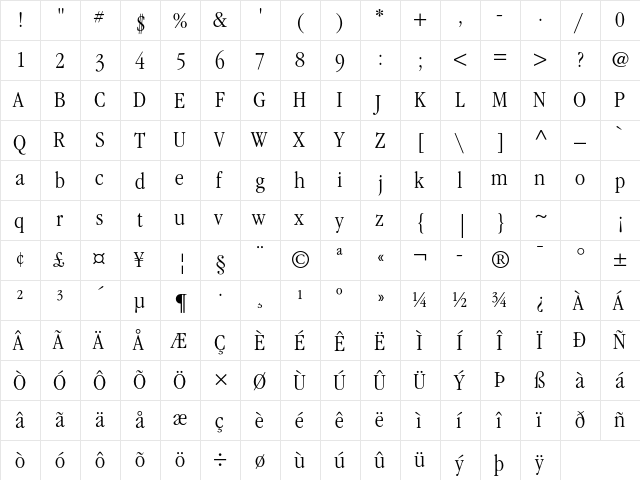 ITC Garamond Std Light Narrow  glyph index