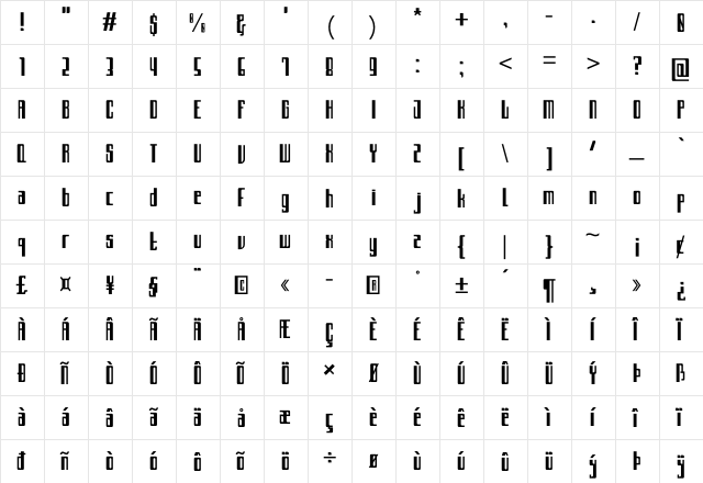 Archimate Regular  glyph index