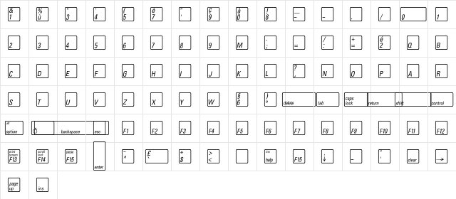 KeyFontFrench Bold  glyph index