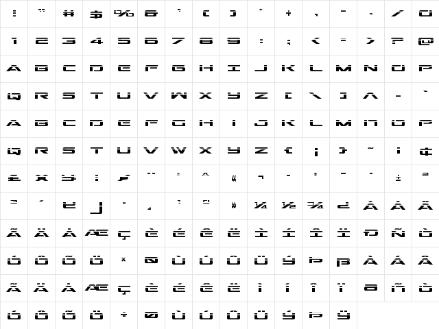 Outrider Laser Regular  glyph index