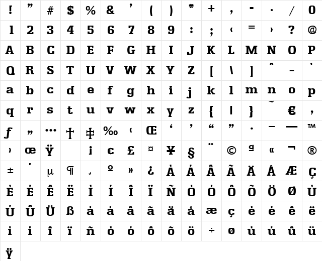 Enschede-Bold Regular  glyph index