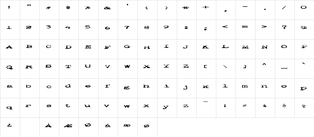 pookie lowdown blues Regular  glyph index