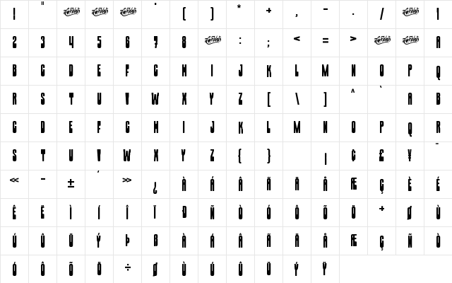 Retroholz Regular  glyph index