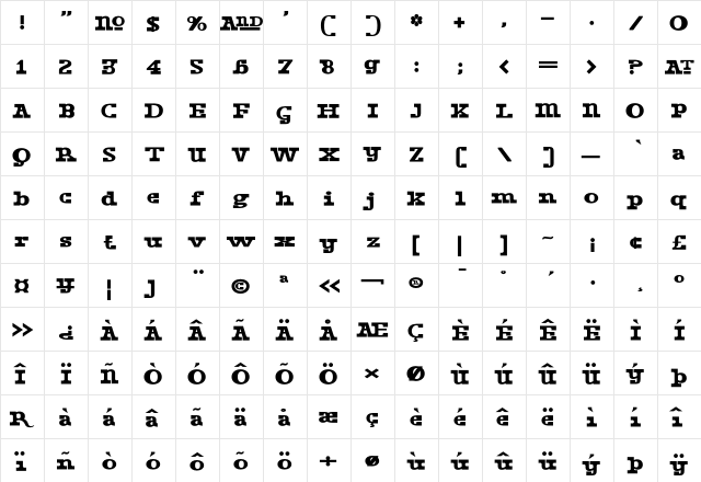 DustPiece Regular  glyph index