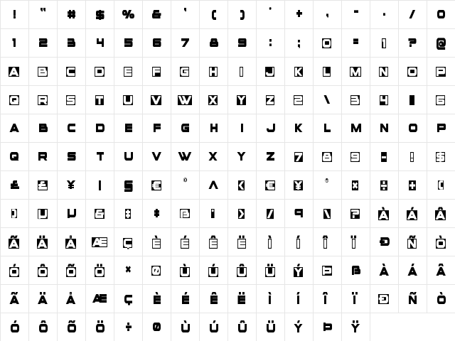 voxBOX Condensed Condensed  glyph index