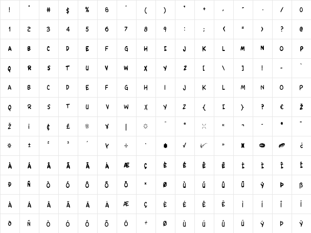 Kangaroo Court Condensed Condensed  glyph index