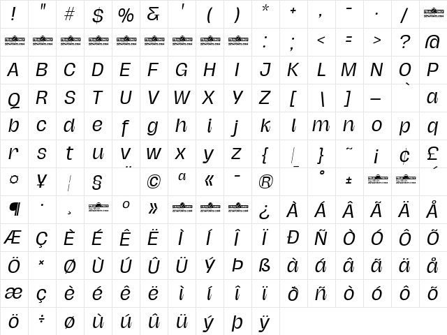 Hagrid Trial Italic  glyph index